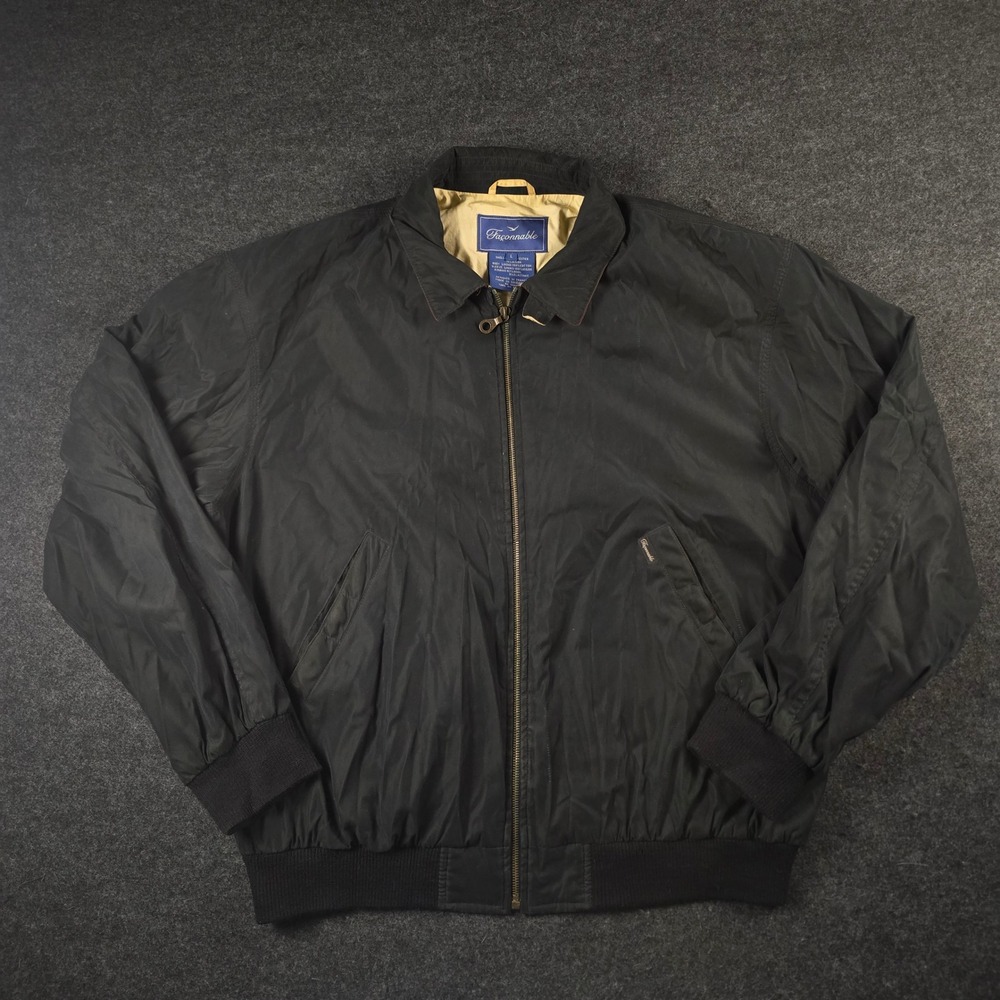Vtg Faconnable Men's Black Full Zip Bomber Jacket Lined Lightweight Size L